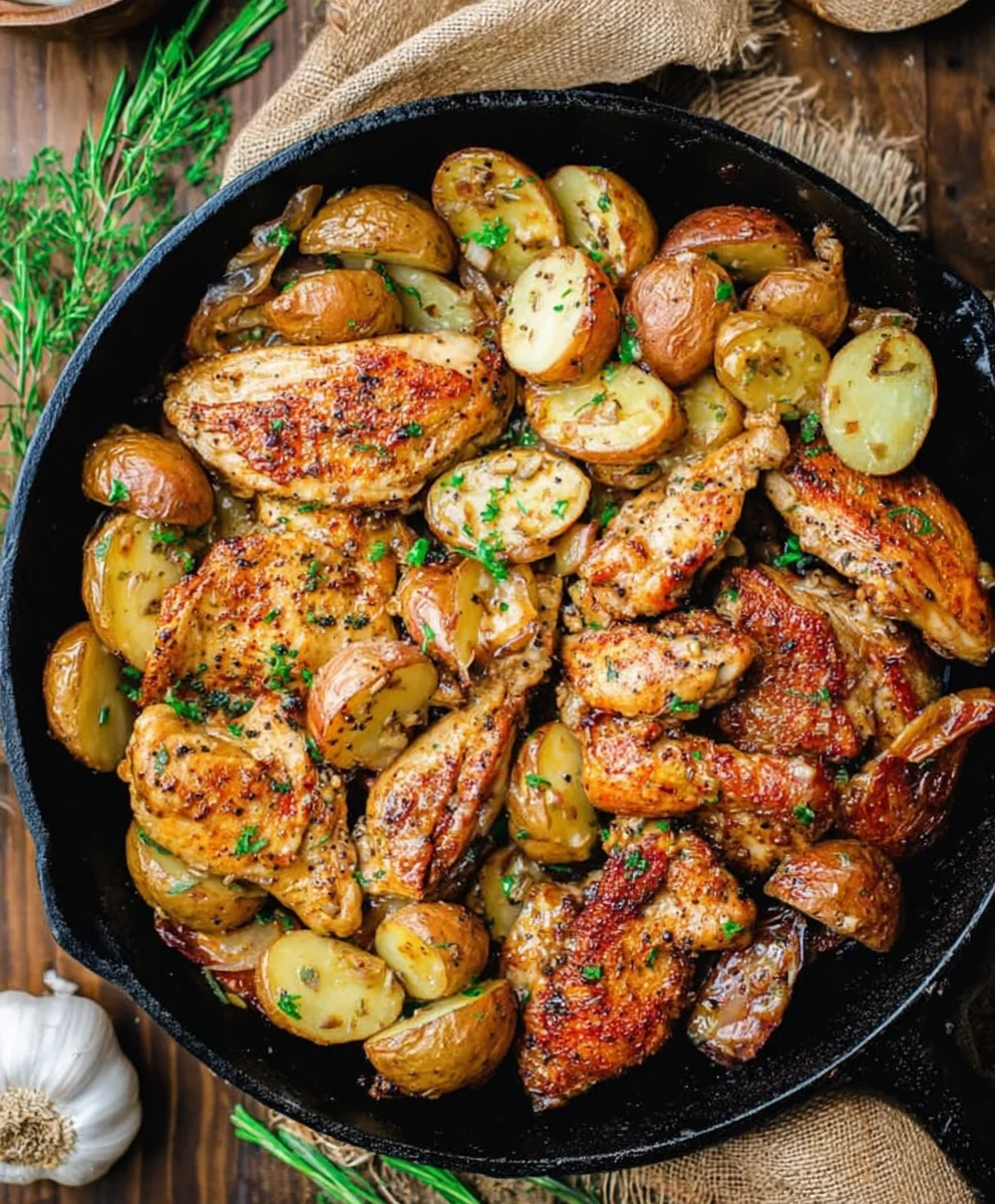 Easy Garlic Butter Chicken & Potatoes Skillet