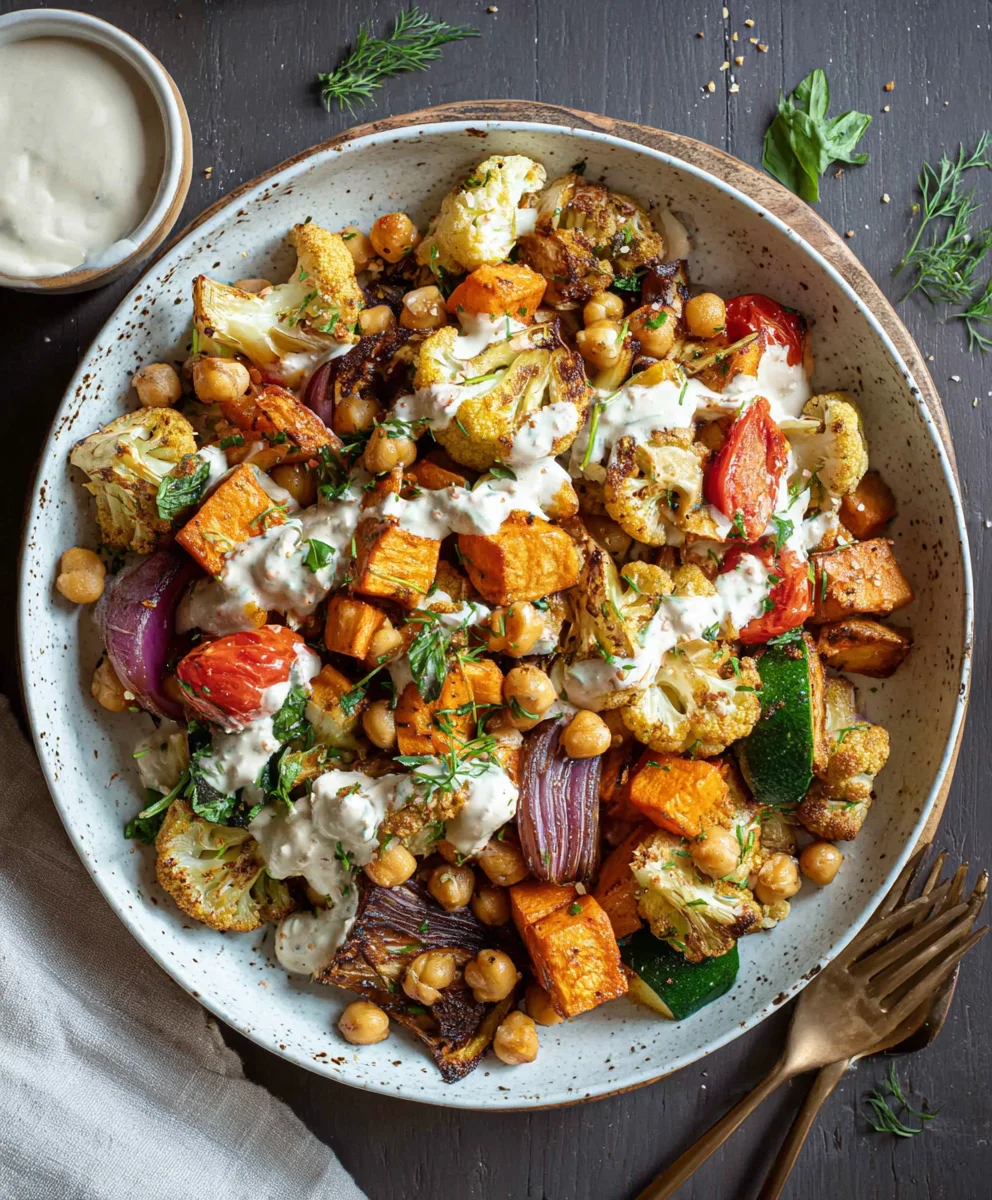 Roasted Veggie Glow Bowl-Tahini Yogurt Sauce