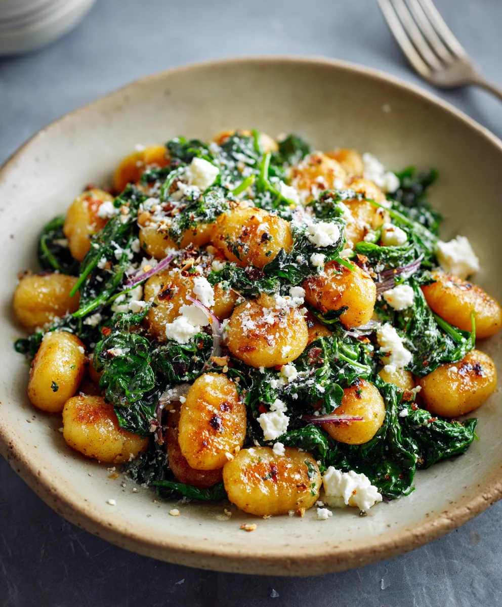 Crispy Gnocchi Spinach Feta Recipe Easy Dinner