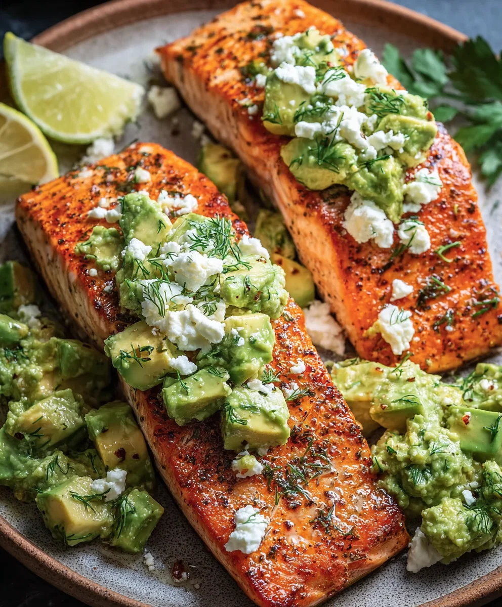 Baked Salmon with Avocado Feta - Easy Dinner
