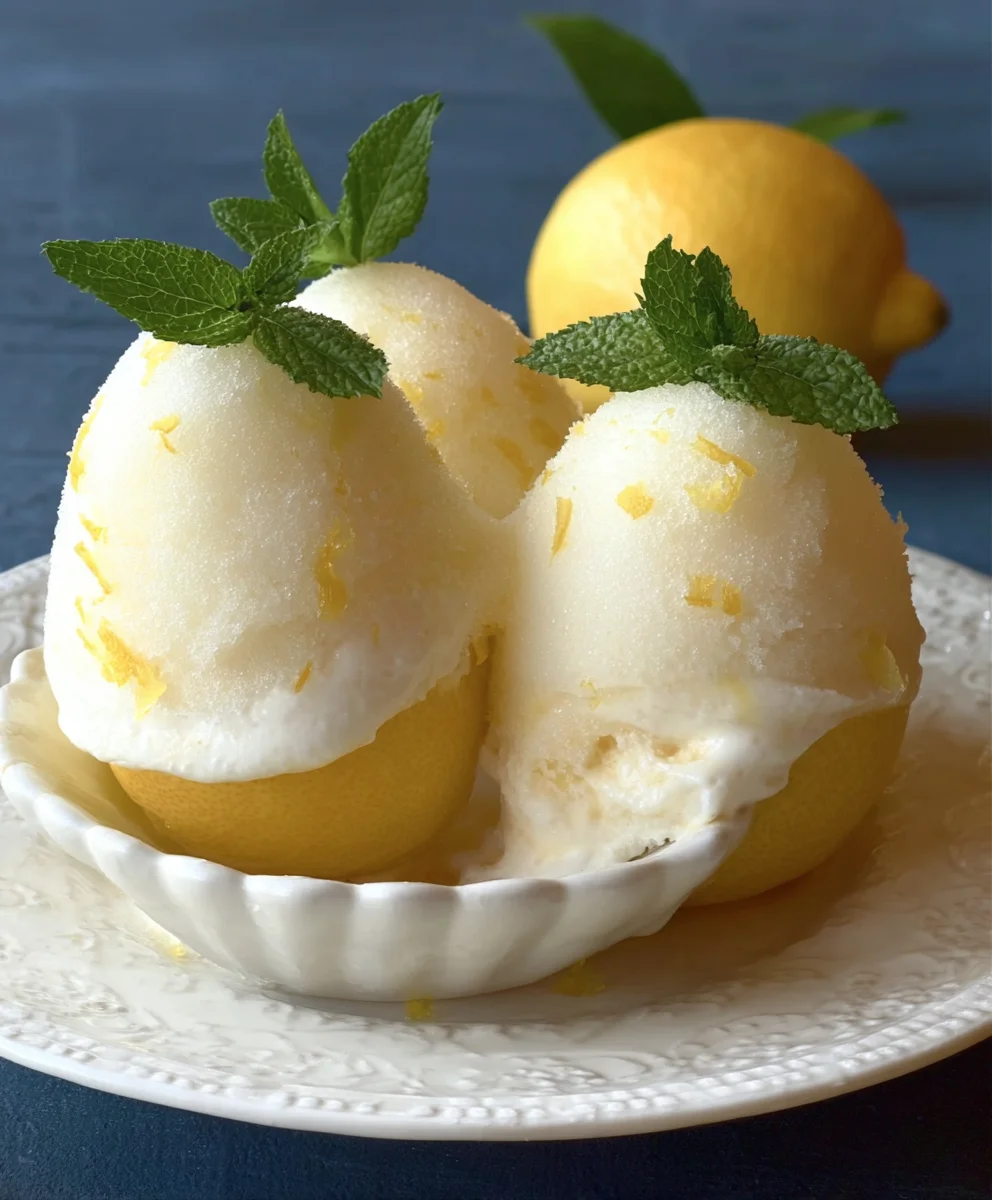Lemon Sorbet-Frozen Lemon Shell - Refreshing Dessert