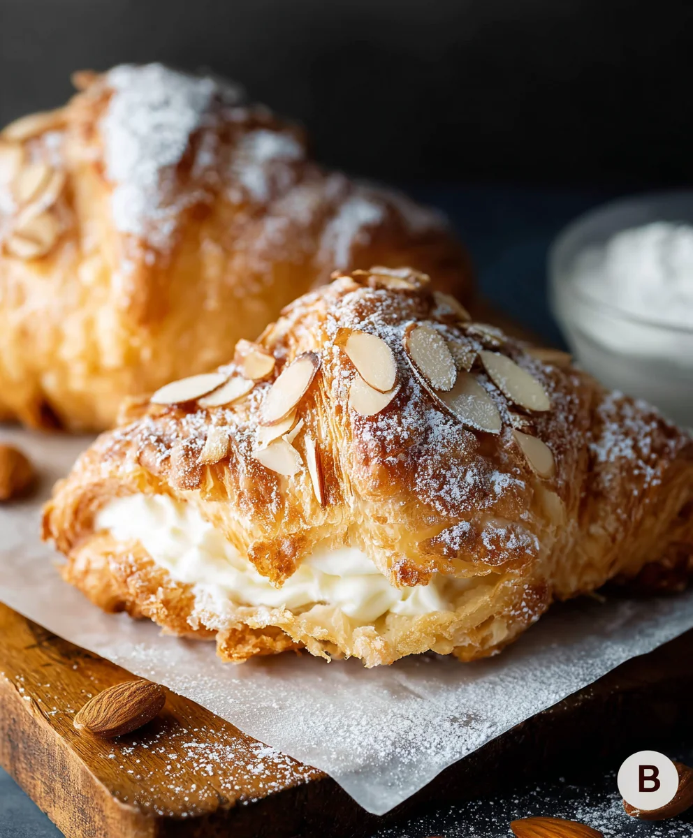 Flaky Almond Cream Filled Croissants-Easy Recipe