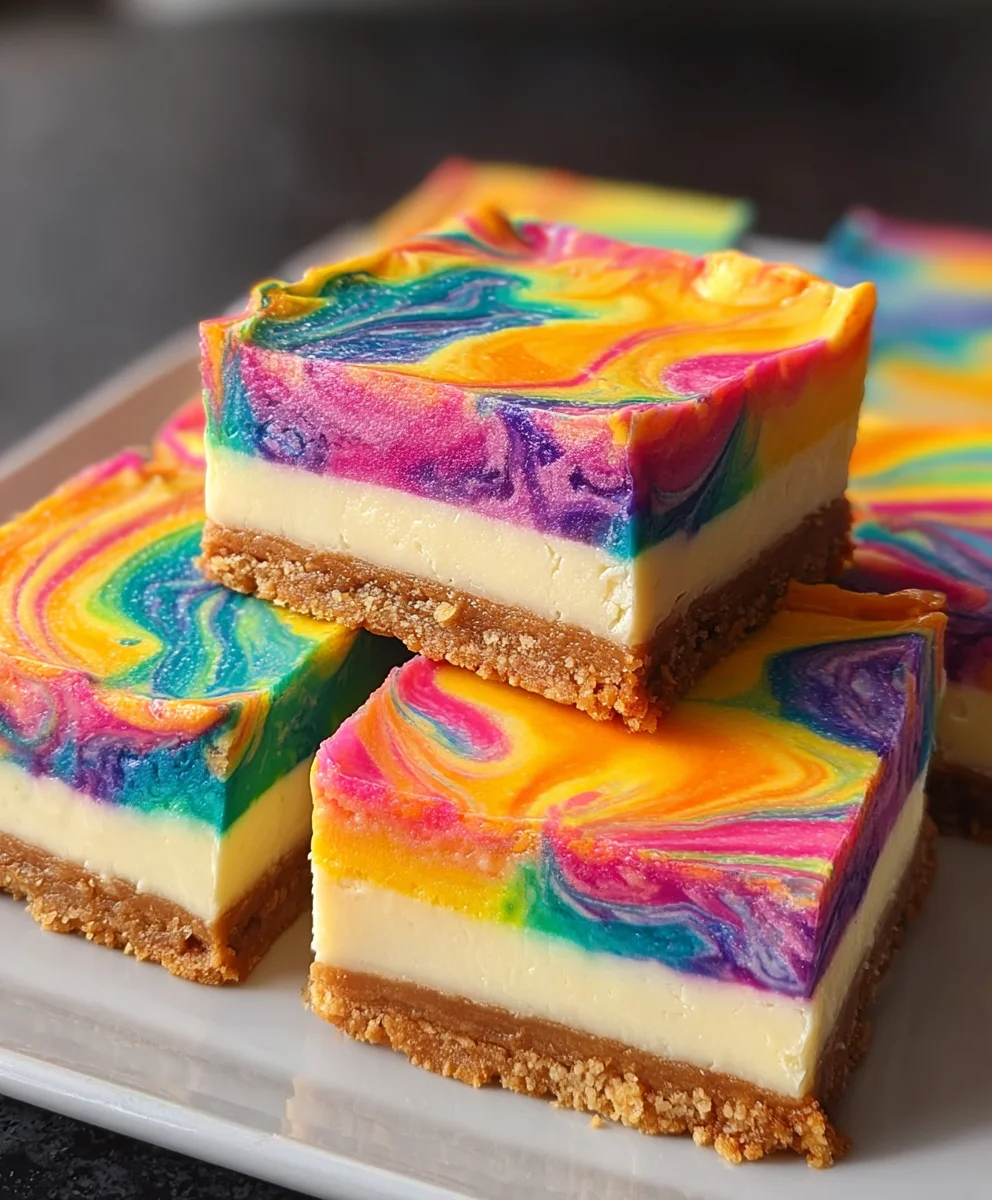 Rainbow Cheesecake Swirl Bars-Vibrant Dessert