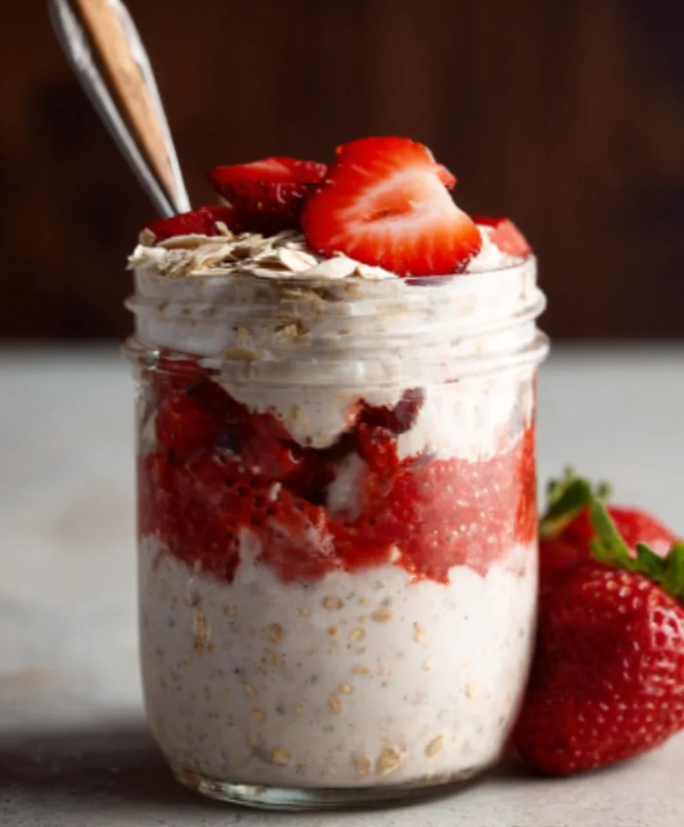 Strawberry Cheesecake Overnight Oats Recipe-Easy Breakfast