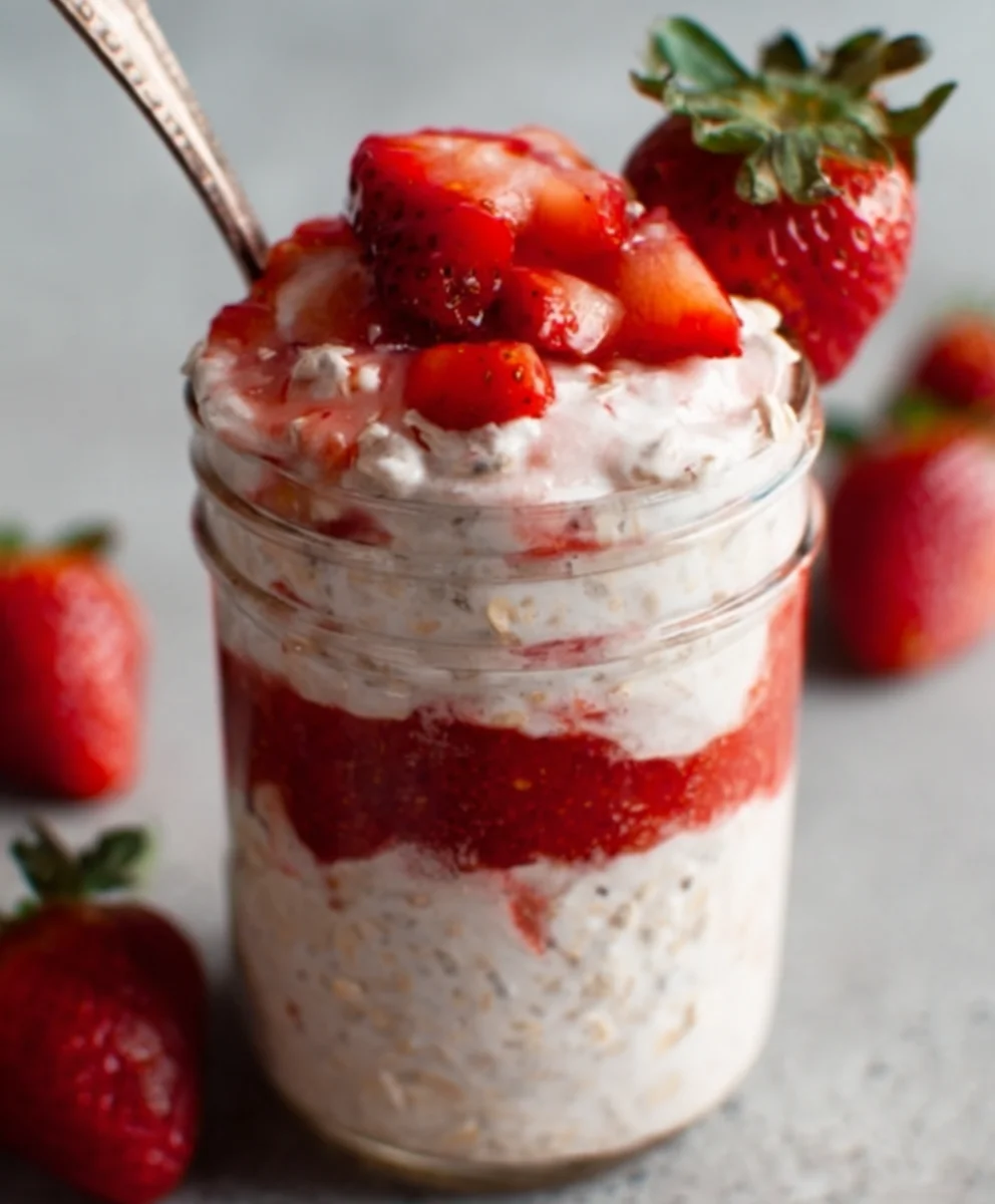 Strawberry Cheesecake Overnight Oats Recipe-Easy Breakfast