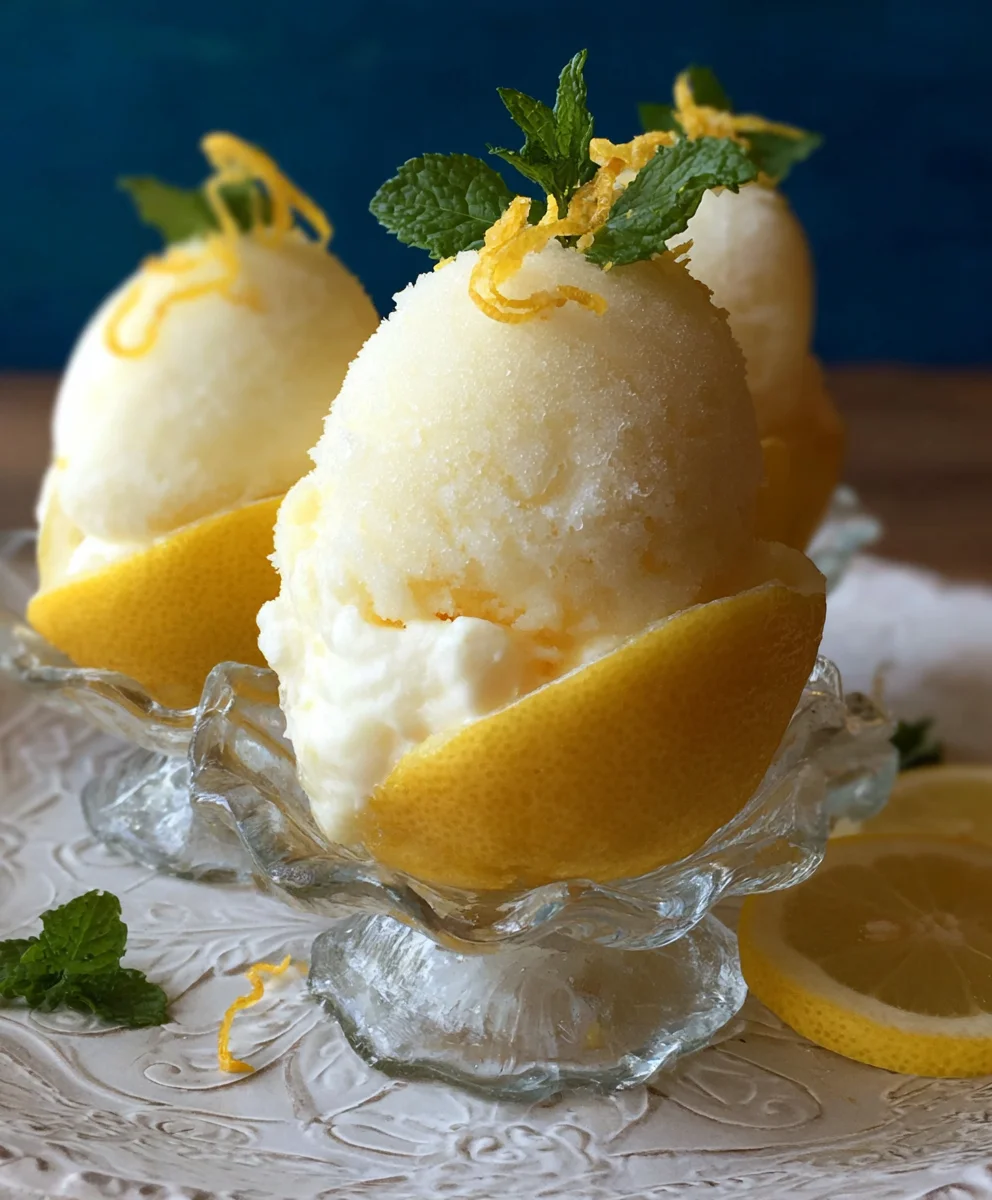 Lemon Sorbet-Frozen Lemon Shell - Refreshing Dessert