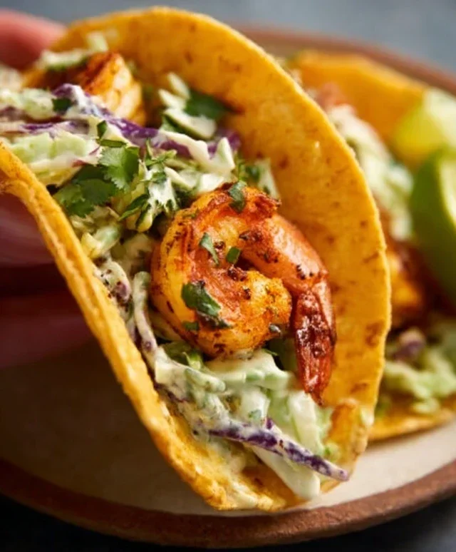 Cilantro Lime Shrimp Tacos with Creamy Slaw