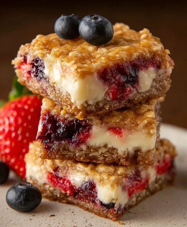 Berry Oatmeal Cheesecake Bars