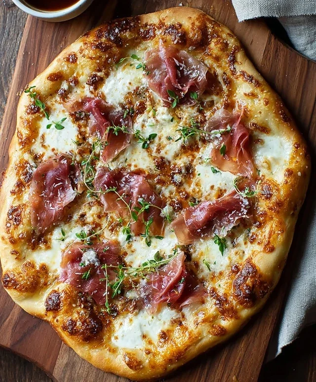 White Pizza with Beef Beef Prosciutto & Hot Honey