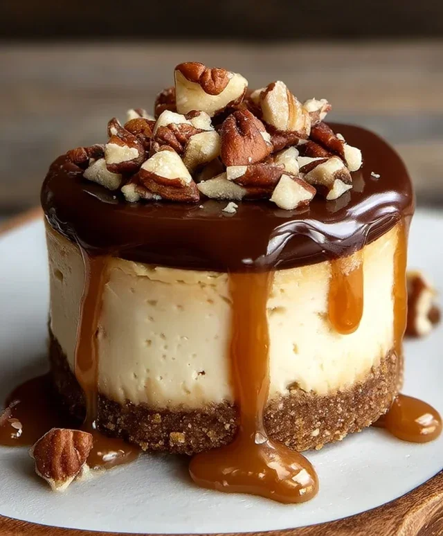 No Bake Turtle Mini Cheesecakes