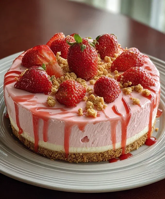 Pink Strawberry Crunch Cheesecake