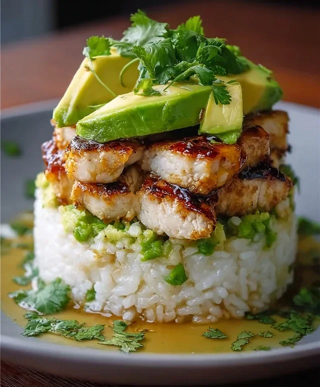 Delicious Honey Lime Chicken & Avocado Rice Stack Recipe