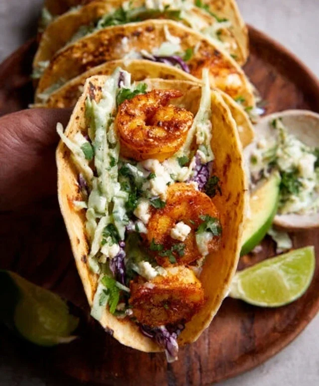Cilantro Lime Shrimp Tacos with Creamy Slaw