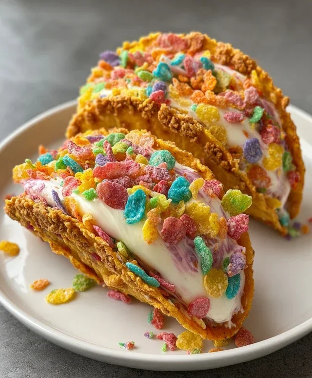 Fruity Pebbles Cheesecake Tacos