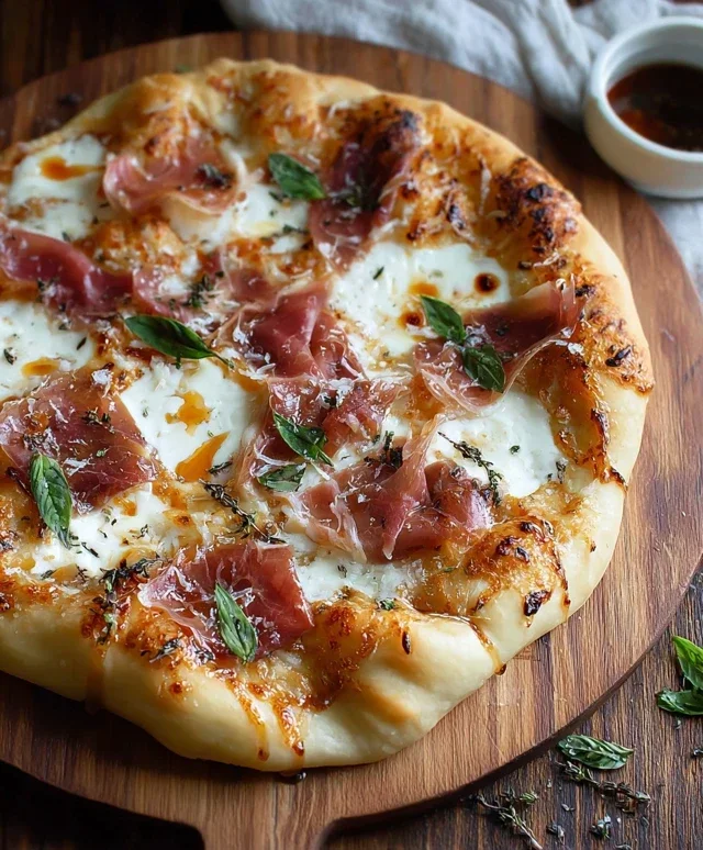 White Pizza with Beef Beef Prosciutto & Hot Honey