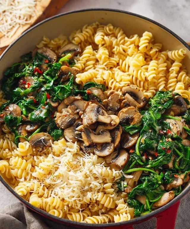Parmesan Spinach Mushroom Pasta Skillet