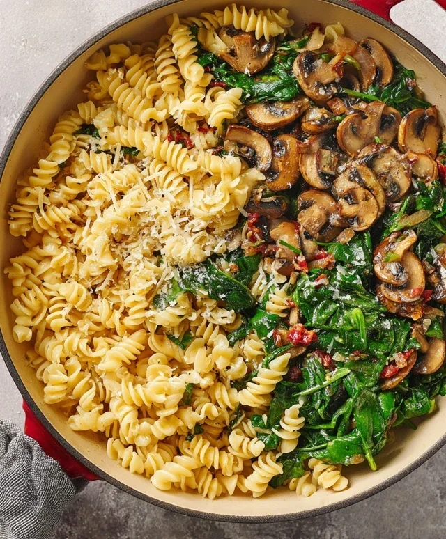 Parmesan Spinach Mushroom Pasta Skillet