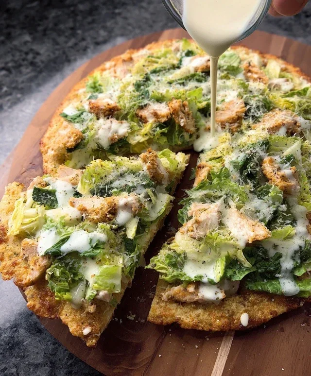 Viral Chicken Crust Caesar Salad Pizza