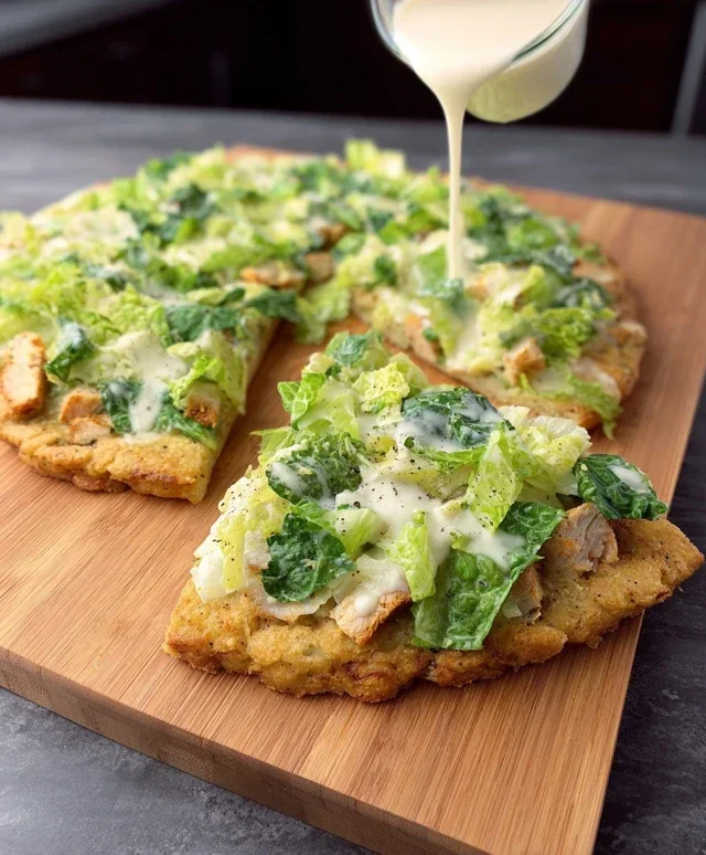 Viral Chicken Crust Caesar Salad Pizza