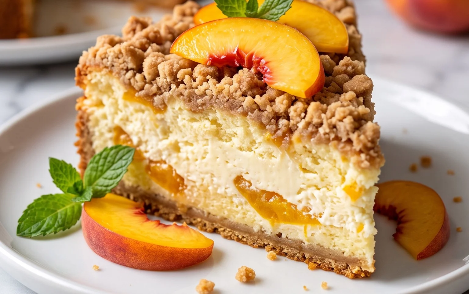 Peach Cream Cheese Cake with Streusel Topping