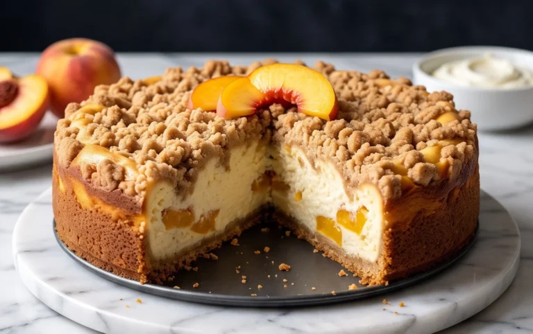 Peach Cream Cheese Cake with Streusel Topping