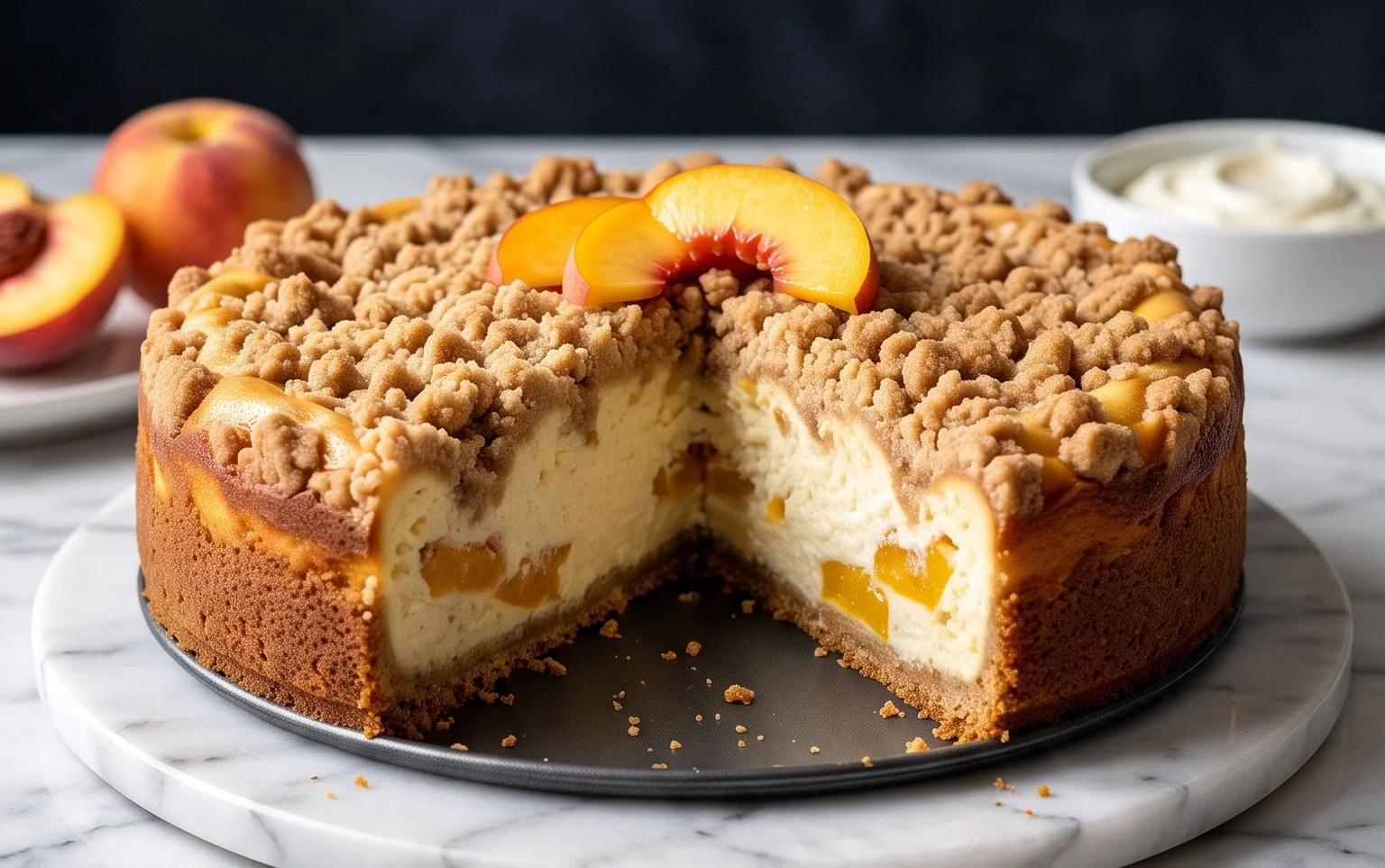 Peach Cream Cheese Cake with Streusel Topping