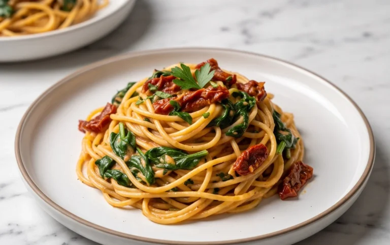 Spaghetti & Spinach with Sun-Dried Tomato Cream Sauce