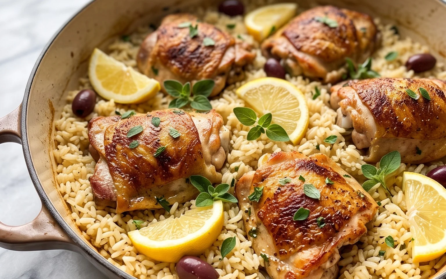 Greek Chicken and Lemon Rice (30 Minutes, One-Pot)