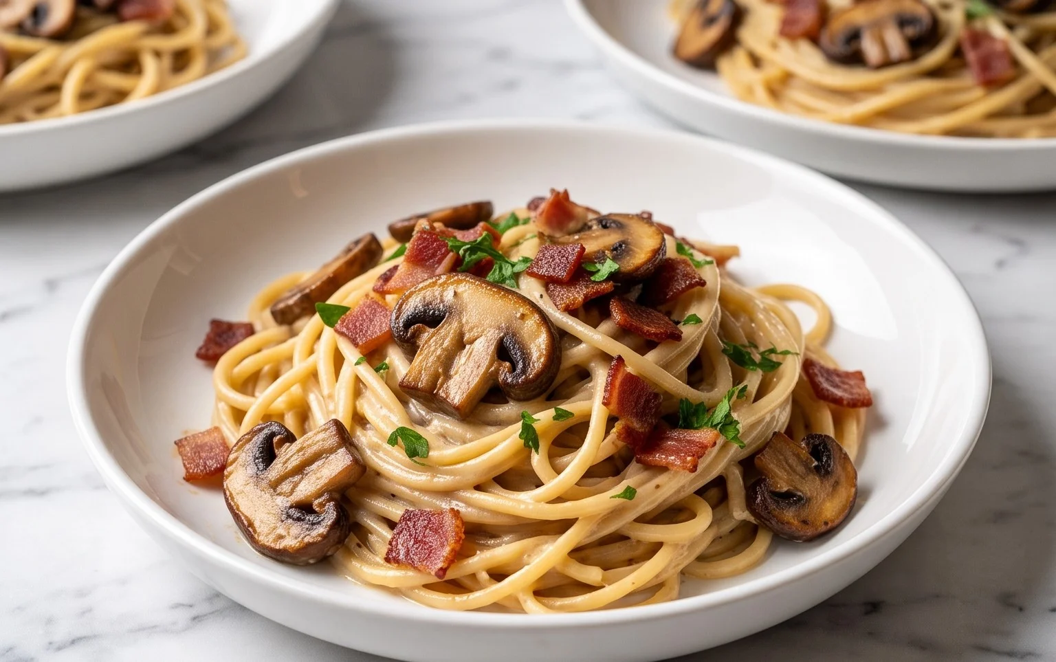 Creamy Beef Bacon and Mushroom Pasta