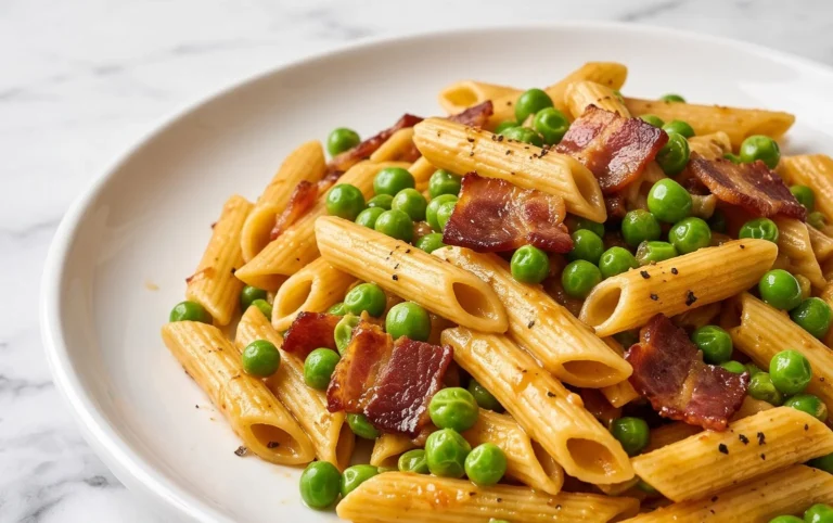 Penne Pasta, Peas and Beef Bacon