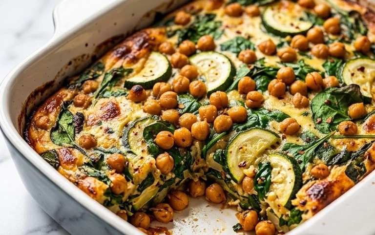 Spinach Zucchini Chickpea Bake